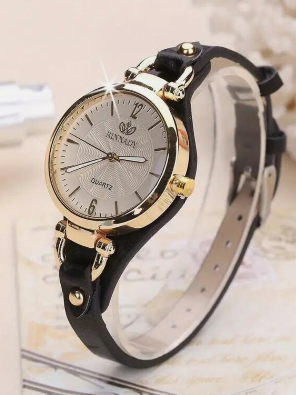 Anthropologie Gold-Tone Round Watch with Black Strap - Picture 3 of 5
